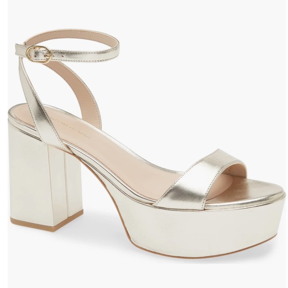 🌹STUART WEITZMAN🌹 Gala Mid Platform Sandal Platino Nappa Size: 8 - Picture 1 of 16